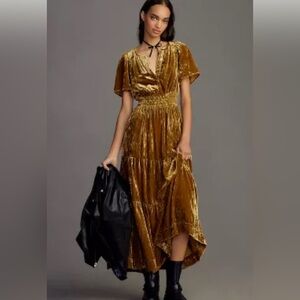 NWT Anthropologie Gold Somerset Velvet Dress